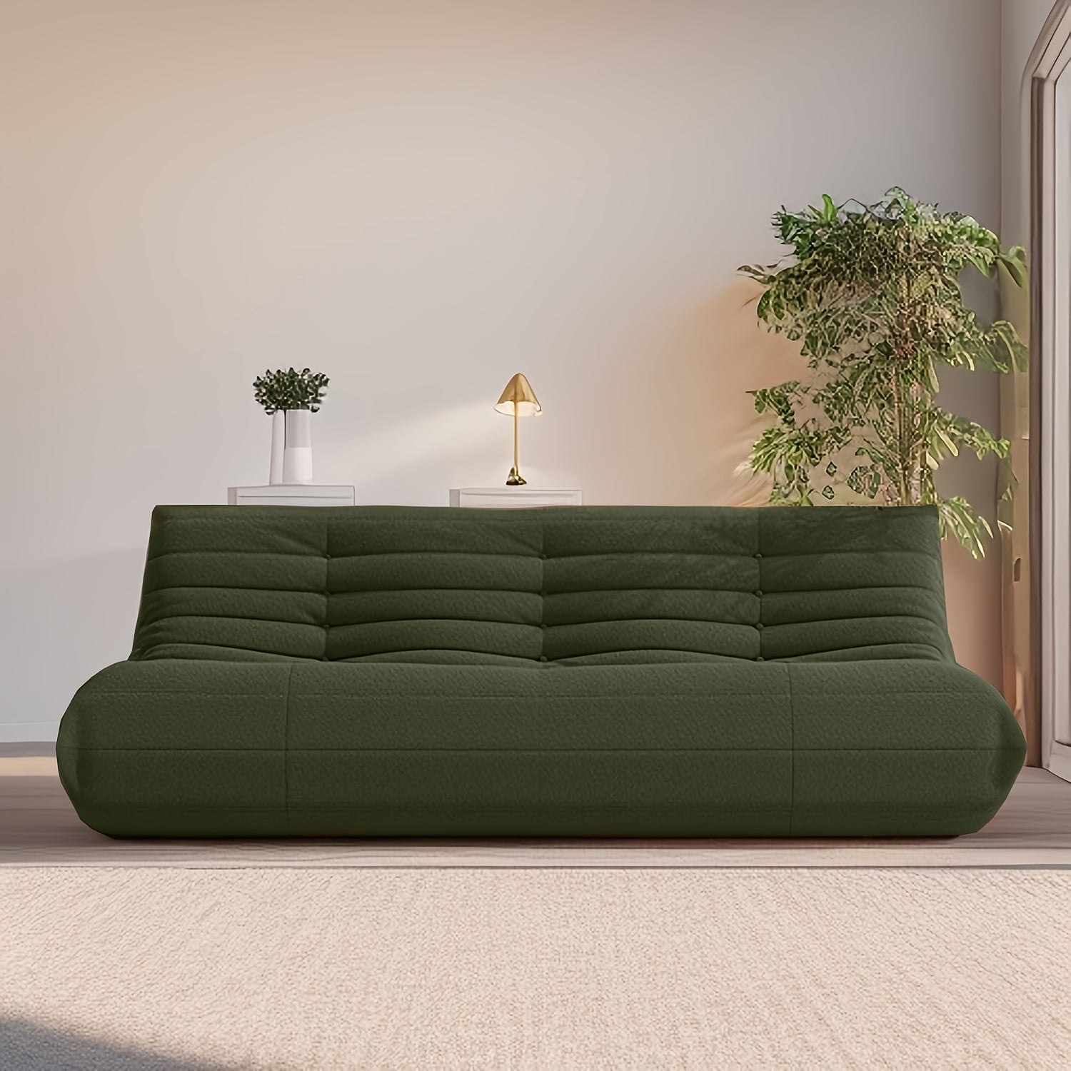 Minimalist Sofa Couch for The Living Room, Featuring a Triple Seat Design with Teddy Fleece, Suitable for Tatami Floors And Perfect As a Reading Chair in The Bedroom