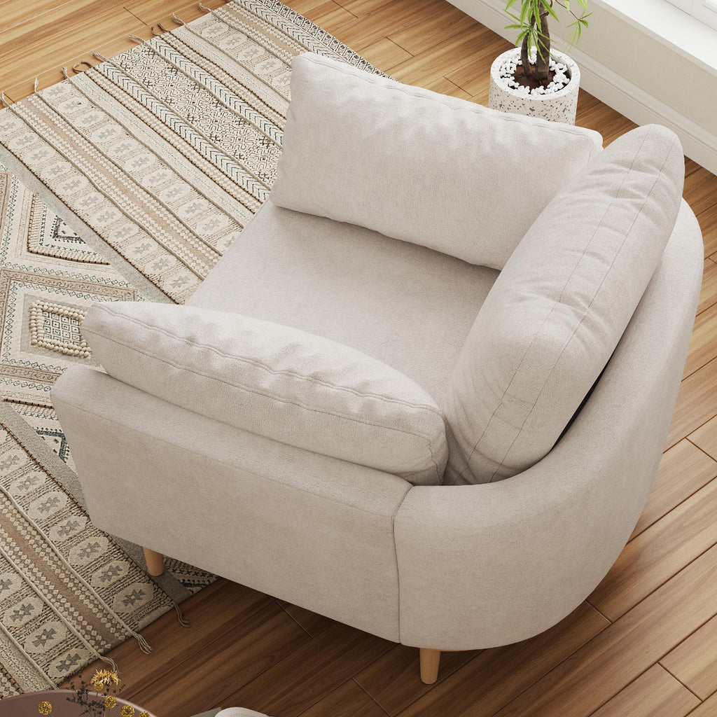 Upholstered Accent Armchair, Large Size Comfortable Single Sofa with Thick Cushion, Reading Lounge Chair for Living Room, Bedroom or Office, Linen White