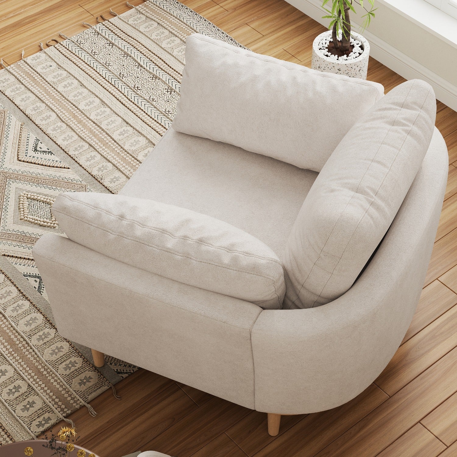 Upholstered Accent Armchair, Large Size Comfortable Single Sofa with Thick Cushion, Reading Lounge Chair for Living Room, Bedroom or Office, Linen White