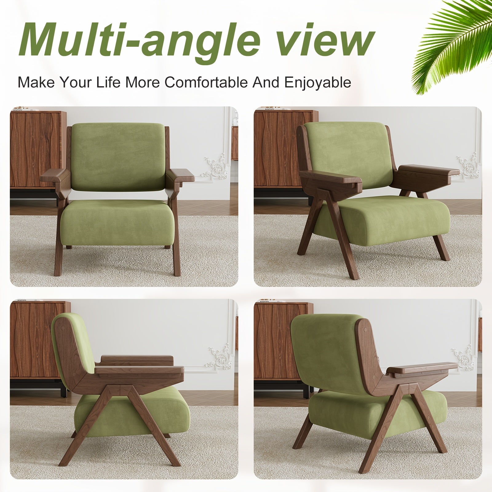 A Modern Medieval Style Lounge Chair with Velvet Cushions And Solid Wood Armrests, Perfect for Comfortable Seating in The Living Room, Bedroom, Or Balcony