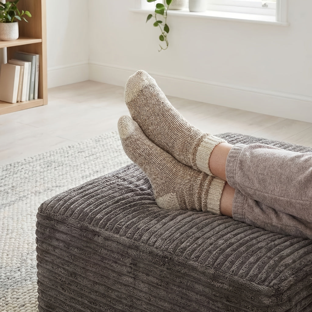 1pc Jumbo Cord Square Pouf Ottoman - Plush Foam Core, Textured Striped Upholstery - Versatile Footstool for Living Room And Bedroom - Lightweight Portable Decor - Durable Woven Fabric - Cozy Contemporary Home Accent
