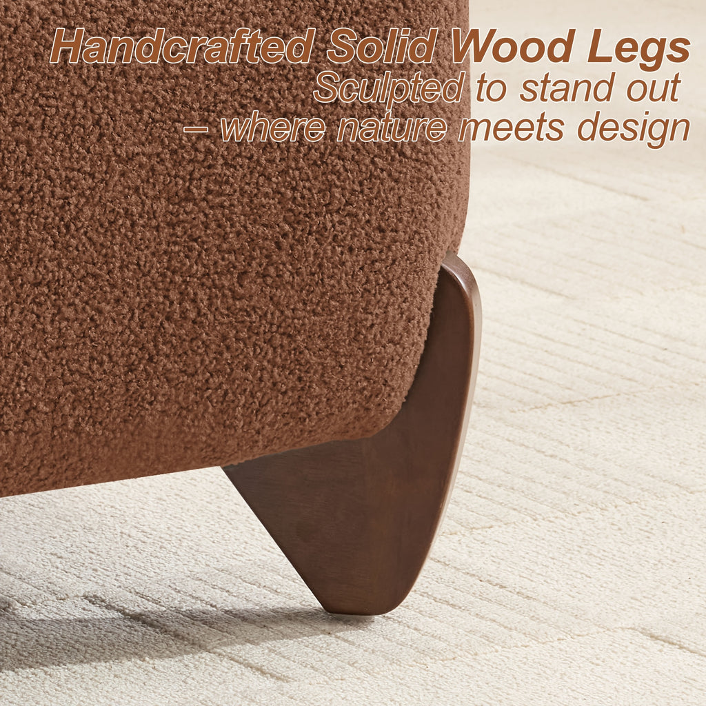 28.7” Modern Sherpa Boucle Ottoman with Solid Wood Legs - Upholstered Footrest Suitable for Living Room, Bedroom, Rectangular Boucle Pouffe, Base, Comfy Seating Stool for Small Spaces, Scandinavian Minimalist Furniture