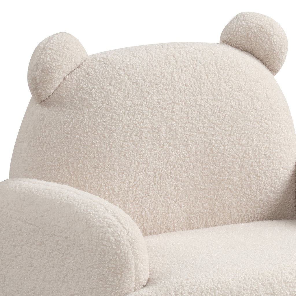 Raelynn Micro Accent Armchair, 25.5 Inch Wide Beige Sherpa Bear Shaped Lounge Chair, Mini Upholstered Armchair with Soft Boucle Fabric, Foam Cushion And Pocket Coil Support, Compact Cozy Chair for Small Spaces