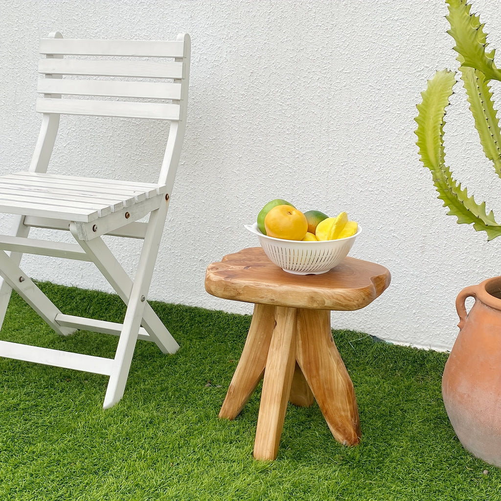 Courtyard Footstool, Handcrafted Live Edge Wood Stool | One-of-a-Kind Natural Tree Slab for Use As Plant Stand, Patio, Garden & Cozy Reading Nook