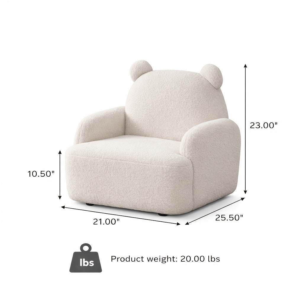 Raelynn Micro Accent Armchair, 25.5 Inch Wide Beige Sherpa Bear Shaped Lounge Chair, Mini Upholstered Armchair with Soft Boucle Fabric, Foam Cushion And Pocket Coil Support, Compact Cozy Chair for Small Spaces