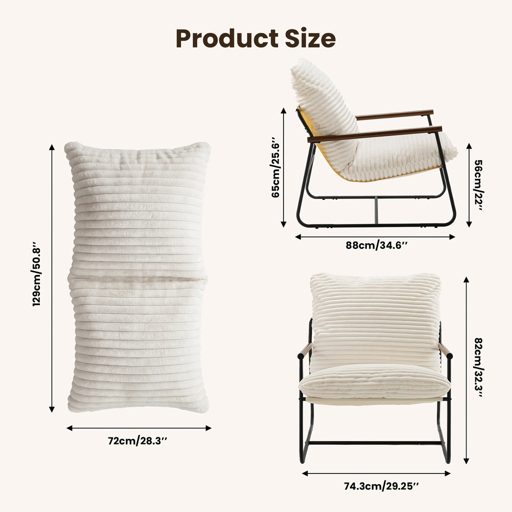 29.5in Iron Armchair with Padded Cushion, Heavy Duty Metal Accent Chair with Sponge Seat - Outdoor Patio Chair for Garden, Porch, Living Room - Modern Lounge Chair with Arms