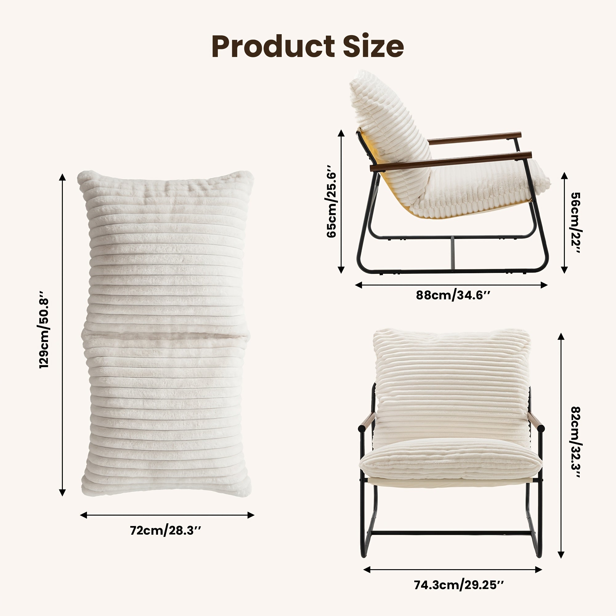 29.5in Iron Armchair with Padded Cushion, Heavy Duty Metal Accent Chair with Sponge Seat - Outdoor Patio Chair for Garden, Porch, Living Room - Modern Lounge Chair with Arms