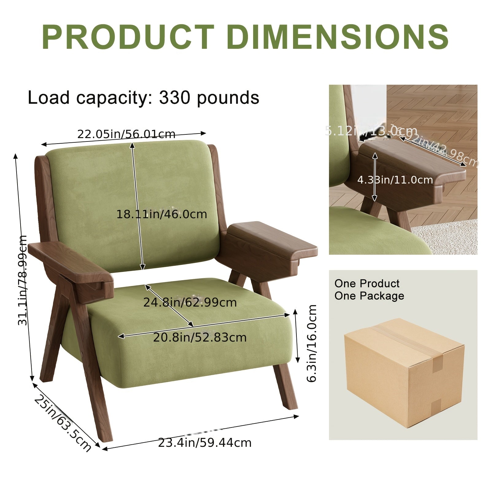 A Modern Medieval Style Lounge Chair with Velvet Cushions And Solid Wood Armrests, Perfect for Comfortable Seating in The Living Room, Bedroom, Or Balcony