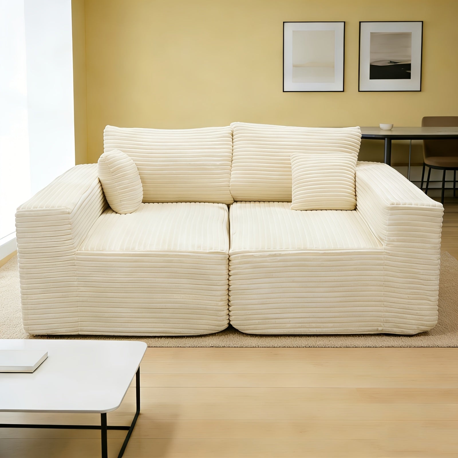 Modular Sectional Sofa, New Cloud Sectional Couch with Deep Seat, No Assembly Required, Stripe Corduroy Fabric And Memory Foam Sectional Couches, Modern Modular Sofa Couch with Chaise, Convertible Upholstered Boneless Couches for Living Room Bedroom
