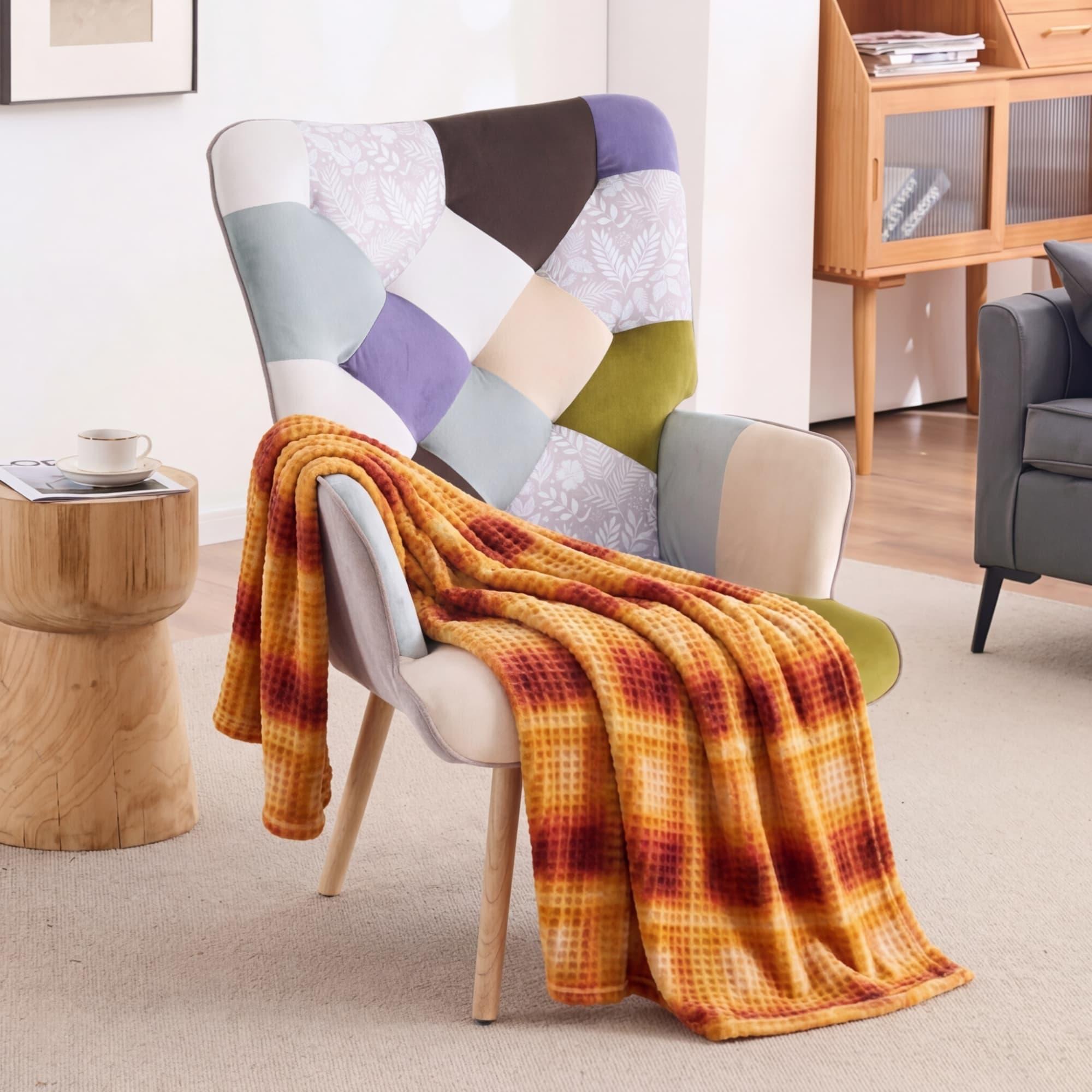 330lb Capacity Colorful Patchwork Modern Accent Chair - High Back Armchair with Memory Foam Cushion & Hardwood Legs, Linen Living Room, Bedroom, Home Office Chair - Easy Assembly, Neutral & Accent Colors - for Living Room, Reading Nook Decor