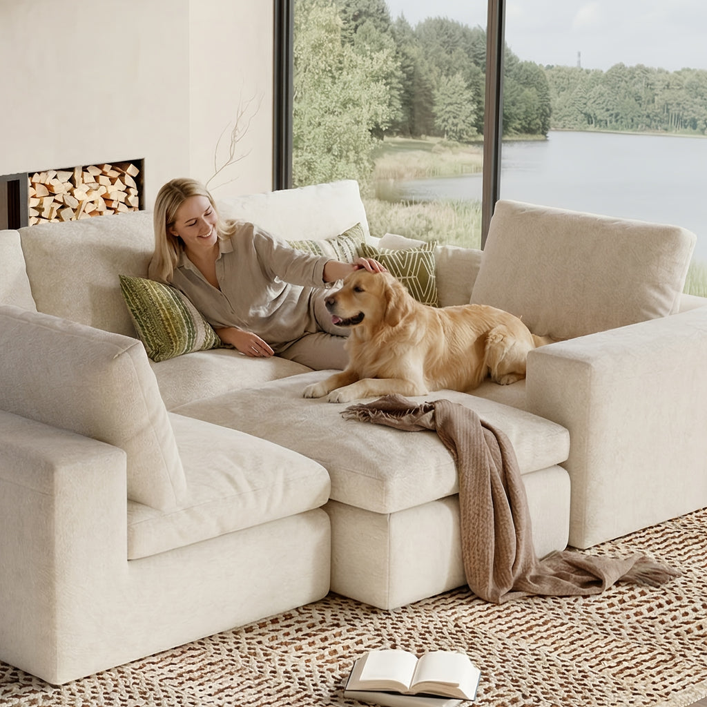Modular Cloud Sofa Set Suitable for Living Room, Modern Sectional Couch with Foam Cushions & Corduroy Upholstery, Ergonomic Deep Seating Comfort, Sturdy Construction, Easy Assembly, Suitable for Apartment, Contemporary Home Furniture