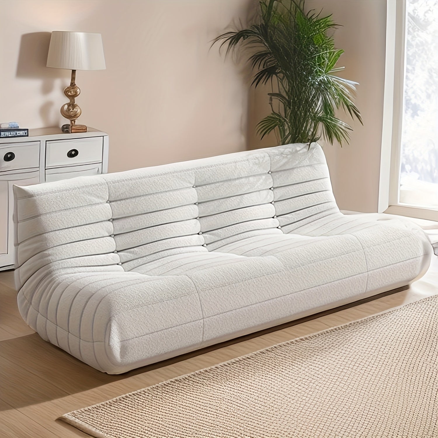 Minimalist Sofa Couch for The Living Room, Featuring a Triple Seat Design with Teddy Fleece, Suitable for Tatami Floors And Perfect As a Reading Chair in The Bedroom