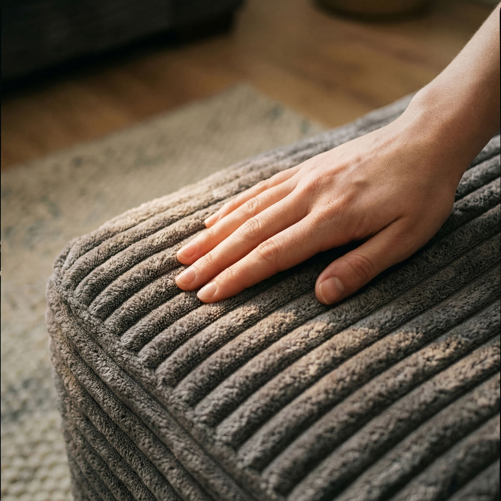 1pc Jumbo Cord Square Pouf Ottoman - Plush Foam Core, Textured Striped Upholstery - Versatile Footstool for Living Room And Bedroom - Lightweight Portable Decor - Durable Woven Fabric - Cozy Contemporary Home Accent