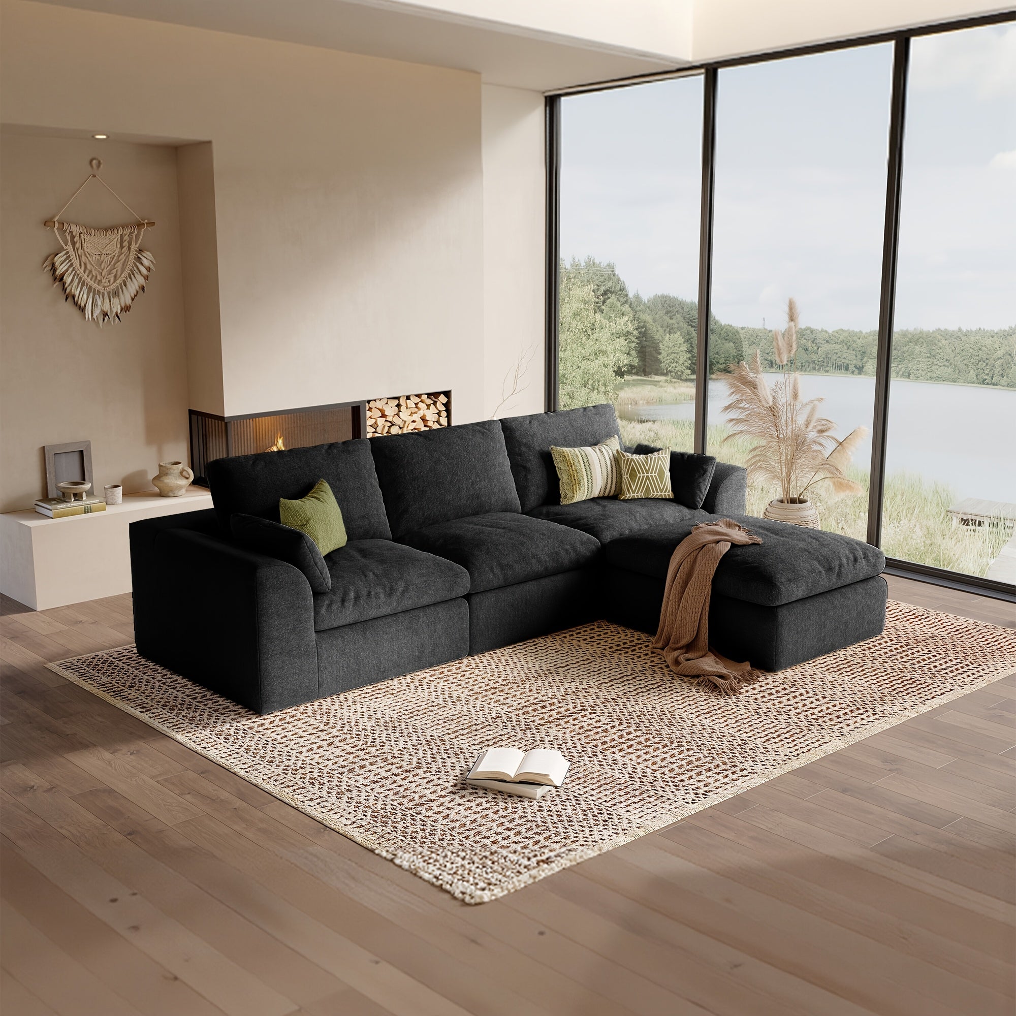 Modular Cloud Sofa Set Suitable for Living Room, Modern Sectional Couch with Foam Cushions & Corduroy Upholstery, Ergonomic Deep Seating Comfort, Sturdy Construction, Easy Assembly, Suitable for Apartment, Contemporary Home Furniture