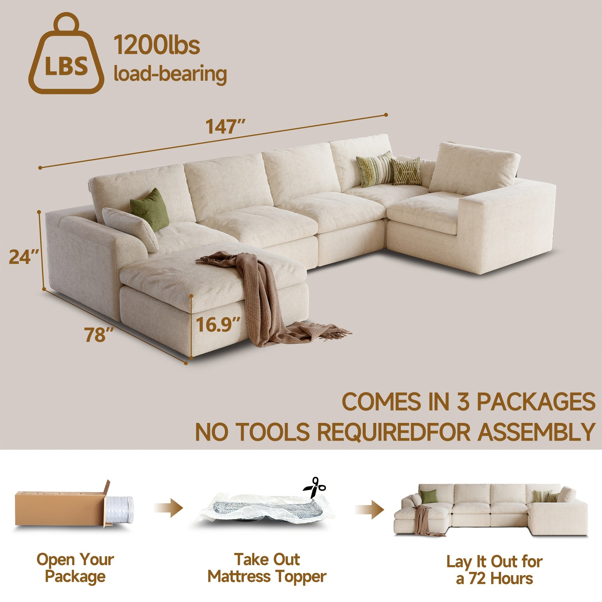 Modular Cloud Sofa Set Suitable for Living Room, Modern Sectional Couch with Foam Cushions & Corduroy Upholstery, Ergonomic Deep Seating Comfort, Sturdy Construction, Easy Assembly, Suitable for Apartment, Contemporary Home Furniture