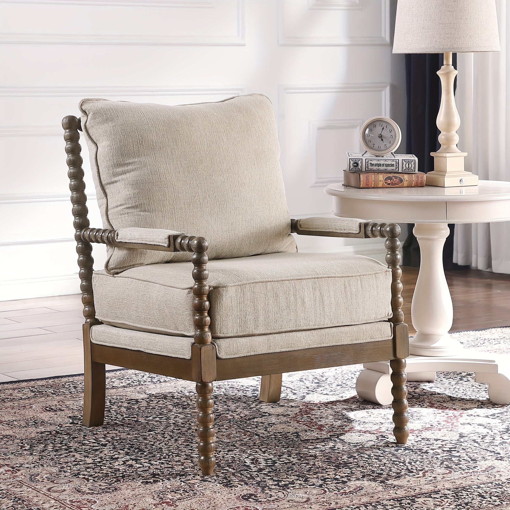 Morden Fort Beige Reading Chair | Linen | Mid Century Modern, Accent | Bedroom, Living Room | Upholstered, Comfy, Armchair, Accent Chair