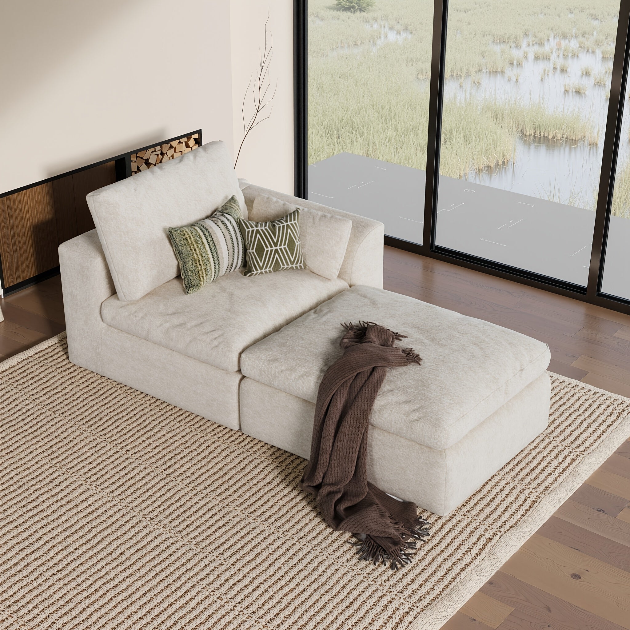 Modular Cloud Sofa Set Suitable for Living Room, Modern Sectional Couch with Foam Cushions & Corduroy Upholstery, Ergonomic Deep Seating Comfort, Sturdy Construction, Easy Assembly, Suitable for Apartment, Contemporary Home Furniture