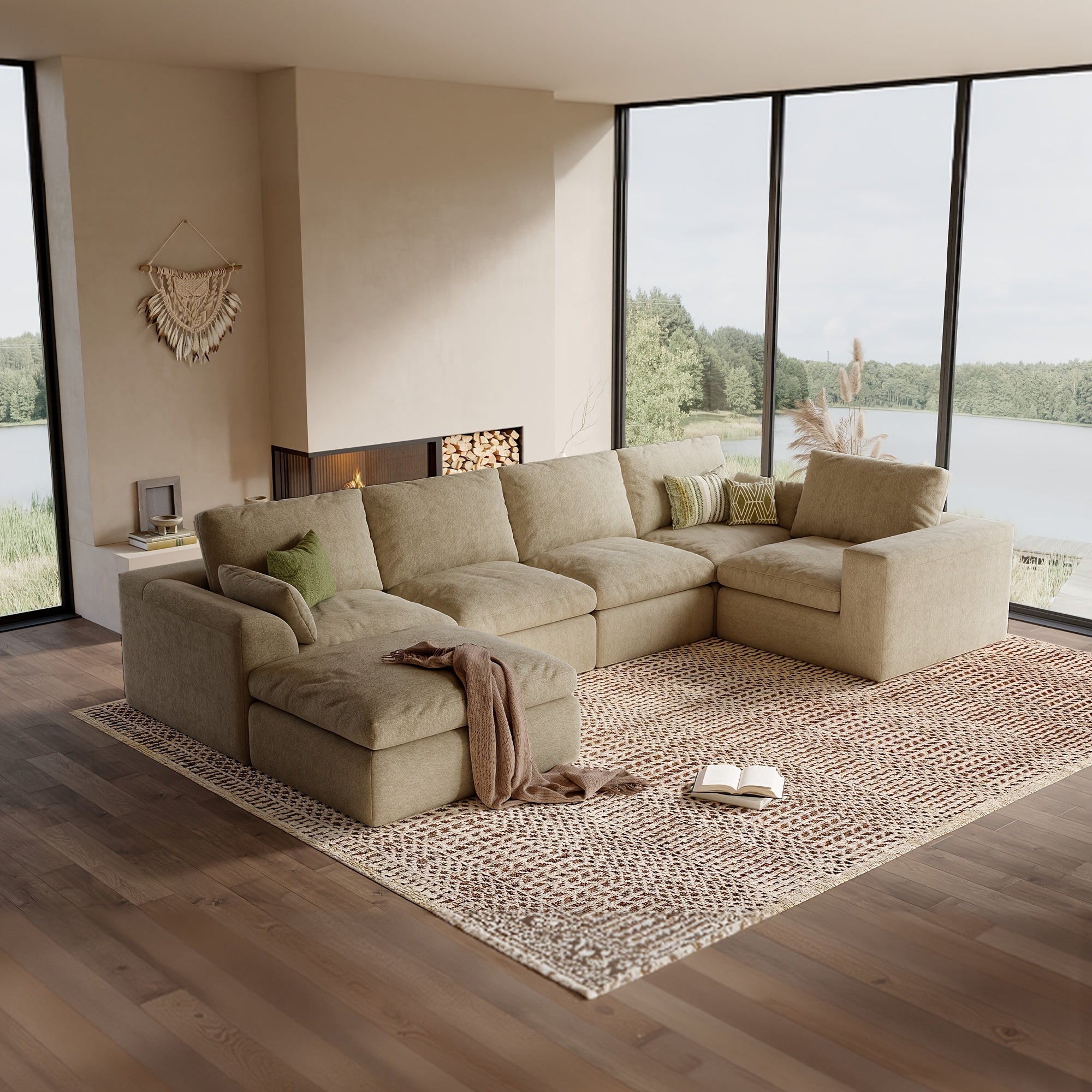 Modular Cloud Sofa Set Suitable for Living Room, Modern Sectional Couch with Foam Cushions & Corduroy Upholstery, Ergonomic Deep Seating Comfort, Sturdy Construction, Easy Assembly, Suitable for Apartment, Contemporary Home Furniture
