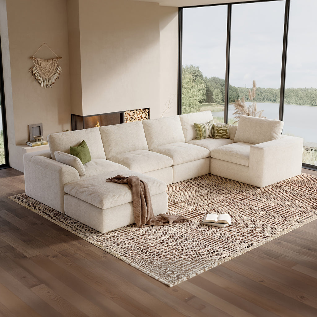 Modular Cloud Sofa Set Suitable for Living Room, Modern Sectional Couch with Foam Cushions & Corduroy Upholstery, Ergonomic Deep Seating Comfort, Sturdy Construction, Easy Assembly, Suitable for Apartment, Contemporary Home Furniture