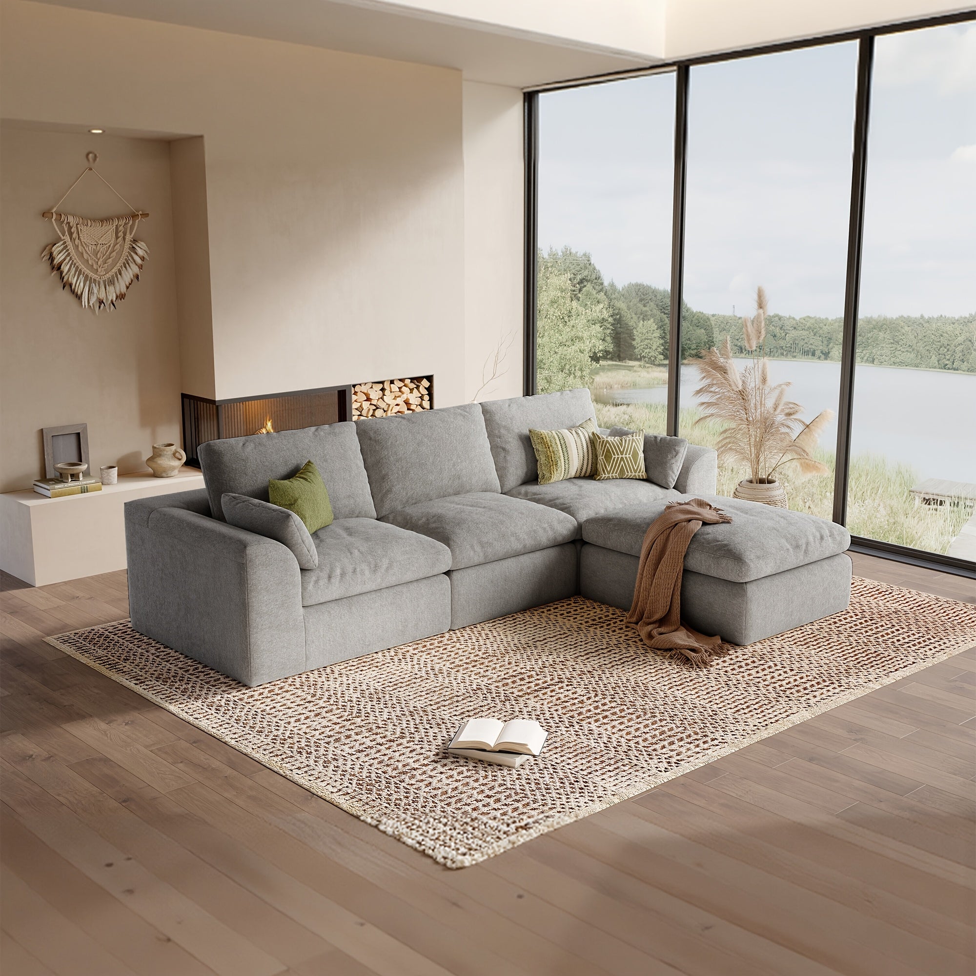 Modular Cloud Sofa Set Suitable for Living Room, Modern Sectional Couch with Foam Cushions & Corduroy Upholstery, Ergonomic Deep Seating Comfort, Sturdy Construction, Easy Assembly, Suitable for Apartment, Contemporary Home Furniture