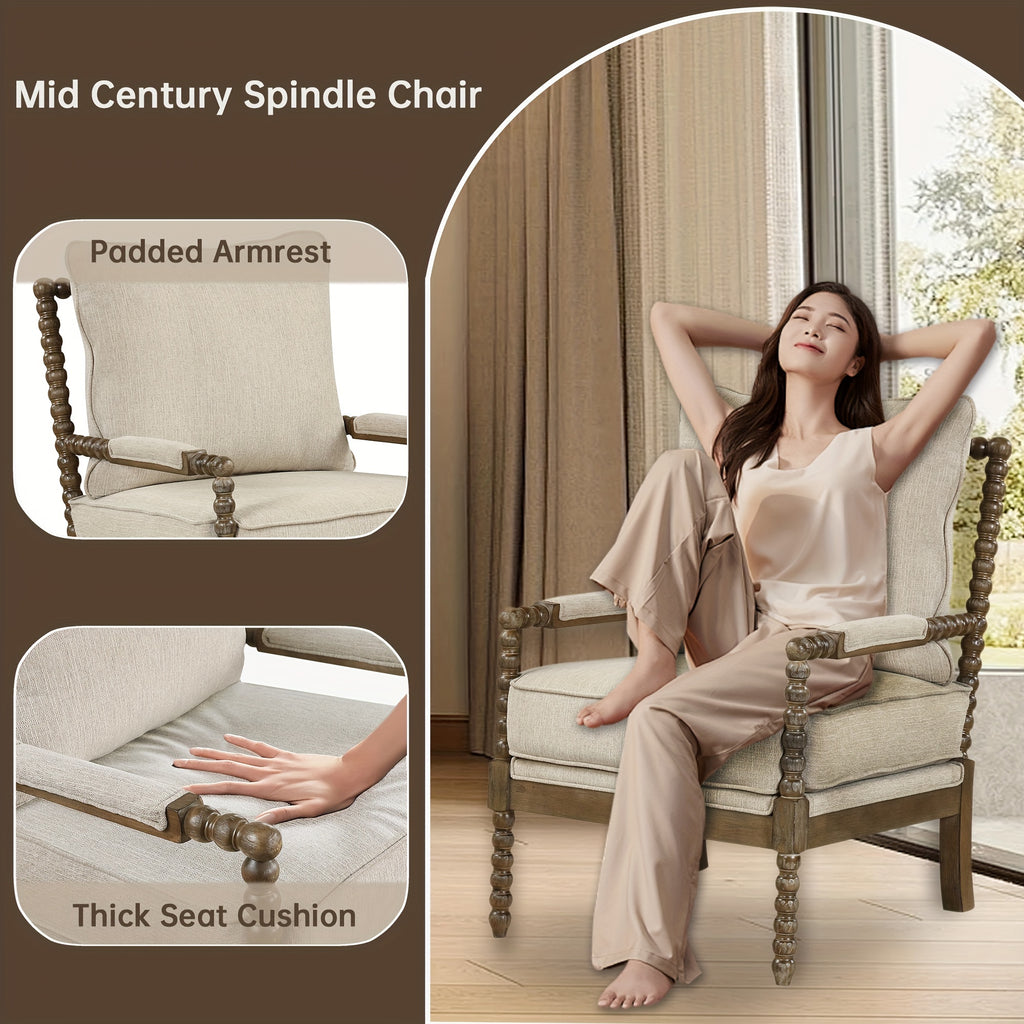 Morden Fort Beige Reading Chair | Linen | Mid Century Modern, Accent | Bedroom, Living Room | Upholstered, Comfy, Armchair, Accent Chair