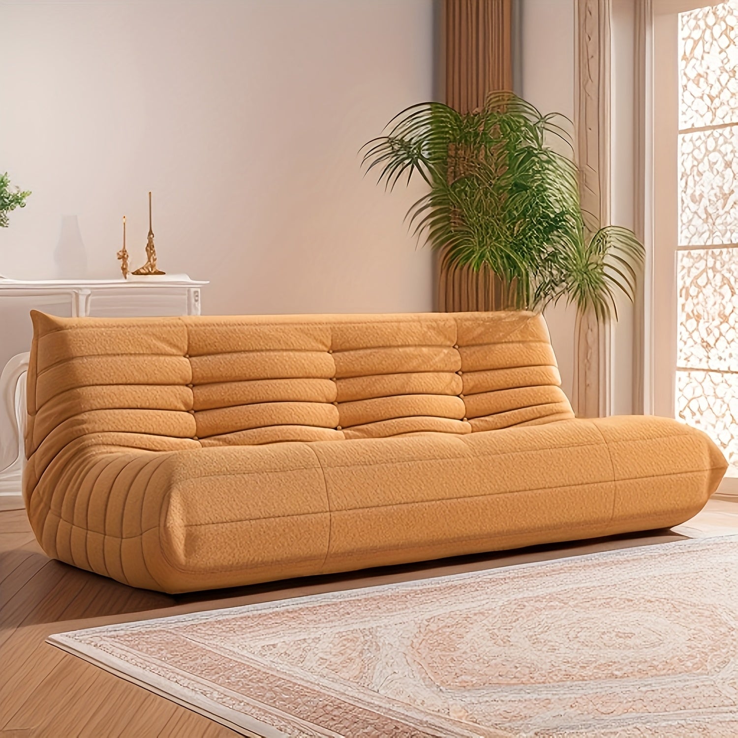 Minimalist Sofa Couch for The Living Room, Featuring a Triple Seat Design with Teddy Fleece, Suitable for Tatami Floors And Perfect As a Reading Chair in The Bedroom