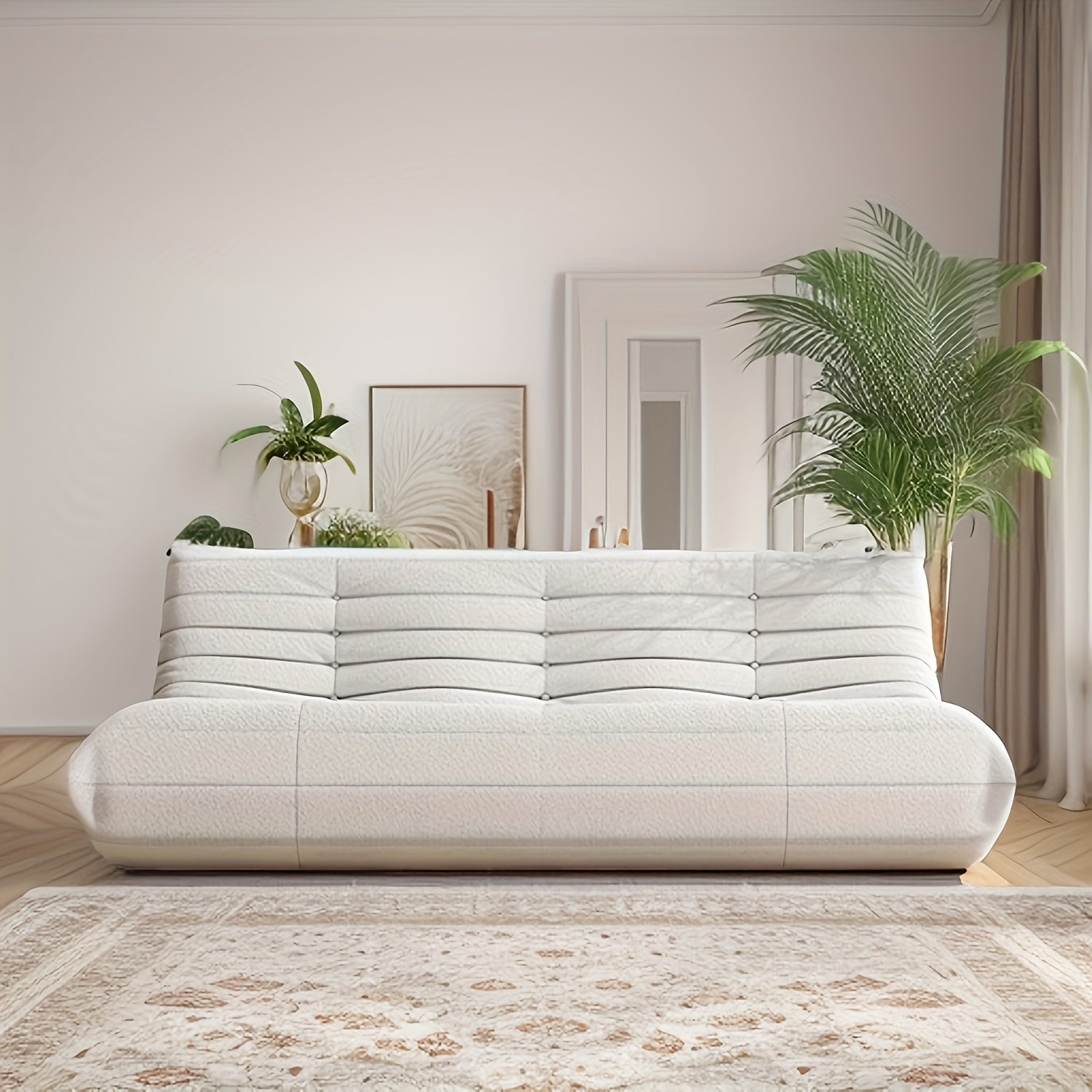 Minimalist Sofa Couch for The Living Room, Featuring a Triple Seat Design with Teddy Fleece, Suitable for Tatami Floors And Perfect As a Reading Chair in The Bedroom