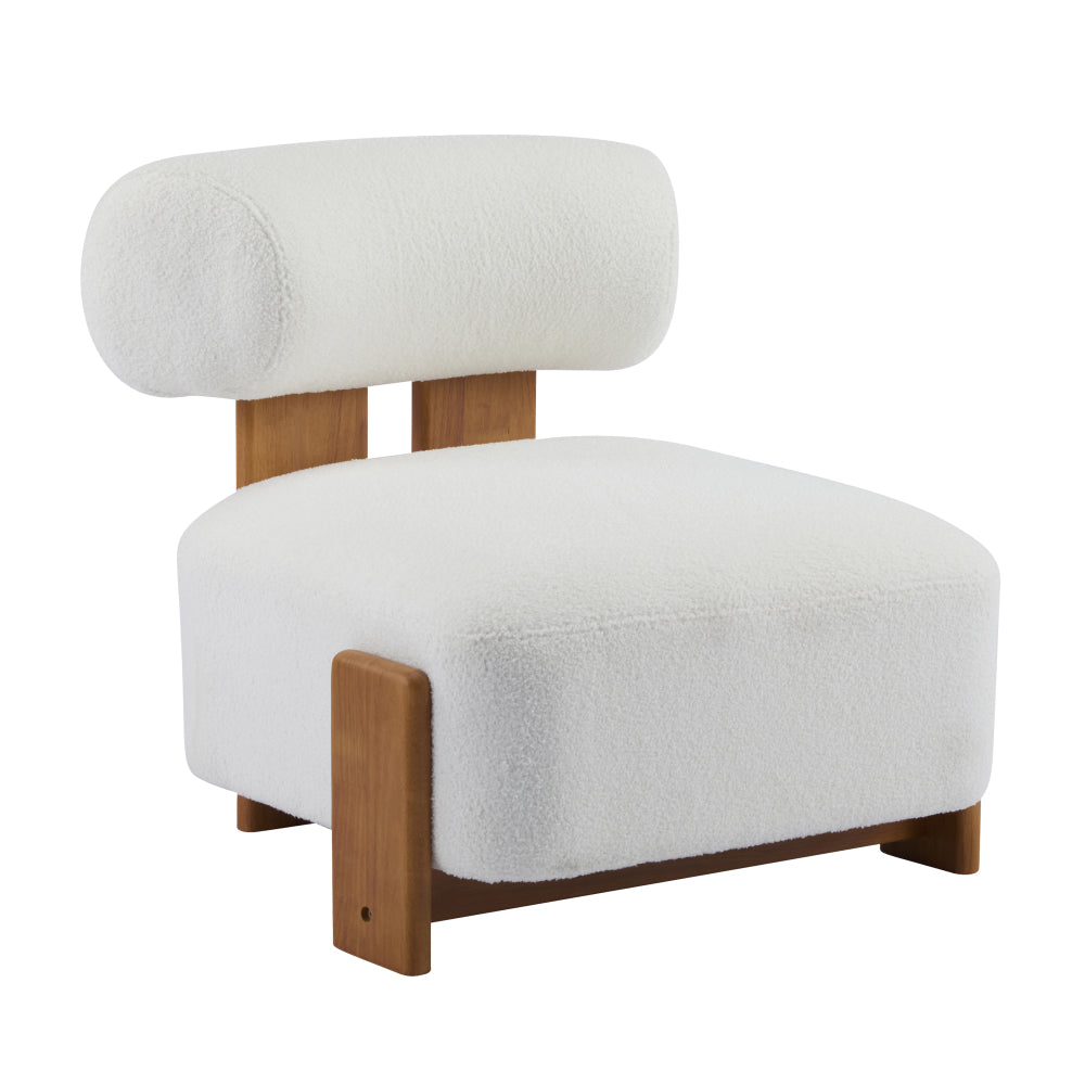 Modern Boucle Lounge Chair Suitable for - - Wide & Rolled Backrest Accent Chair with Solid Wood Frame, Soft Durable Boucle Upholstery, Compact for Small Spaces, Ideal for Living Room, Bedroom, Office (No Assembly Required)