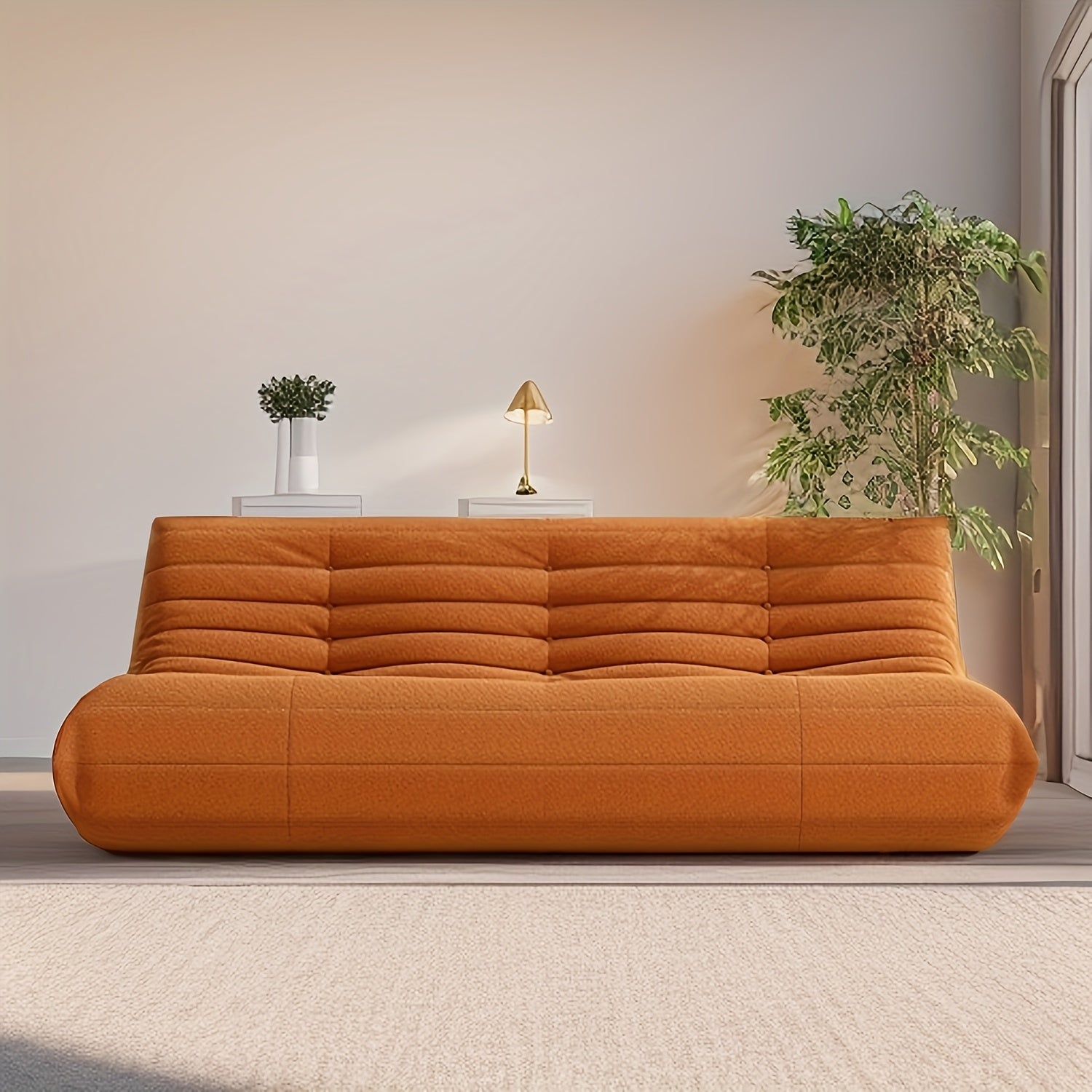 Minimalist Sofa Couch for The Living Room, Featuring a Triple Seat Design with Teddy Fleece, Suitable for Tatami Floors And Perfect As a Reading Chair in The Bedroom
