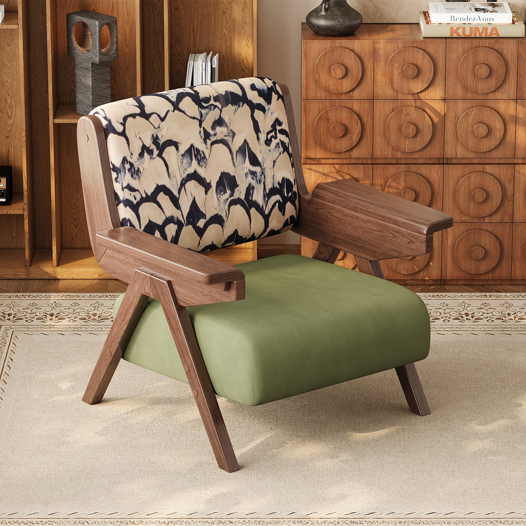 A Modern Medieval Style Lounge Chair with Velvet Cushions And Solid Wood Armrests, Perfect for Comfortable Seating in The Living Room, Bedroom, Or Balcony