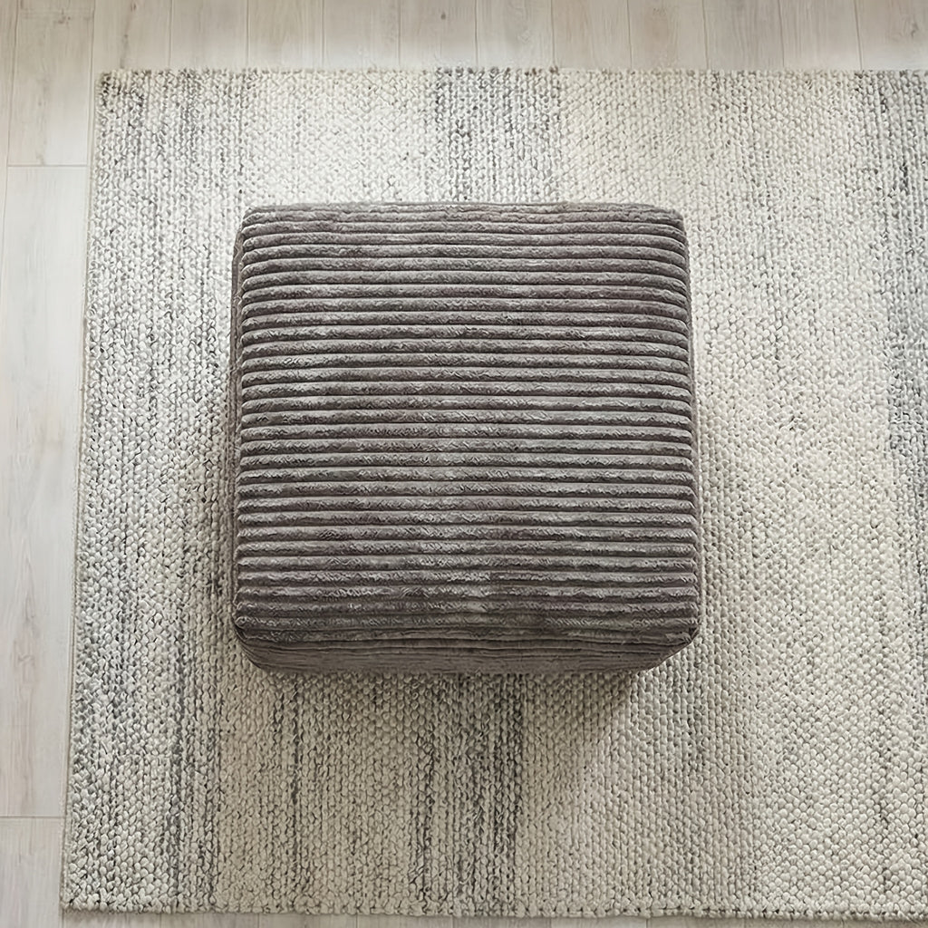1pc Jumbo Cord Square Pouf Ottoman - Plush Foam Core, Textured Striped Upholstery - Versatile Footstool for Living Room And Bedroom - Lightweight Portable Decor - Durable Woven Fabric - Cozy Contemporary Home Accent