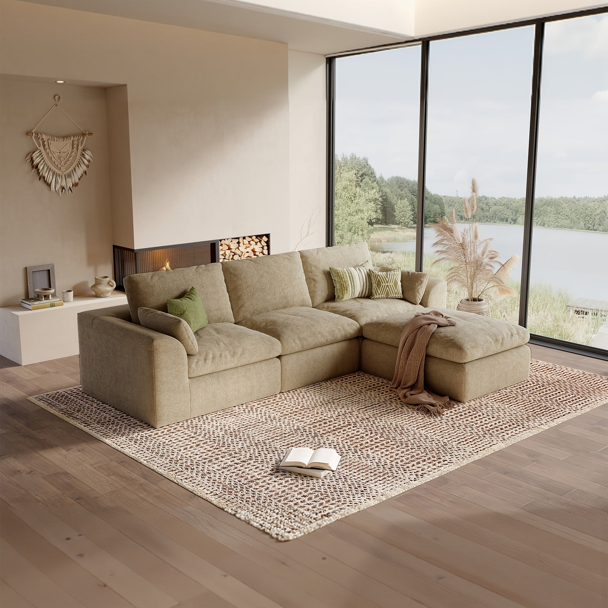Modular Cloud Sofa Set Suitable for Living Room, Modern Sectional Couch with Foam Cushions & Corduroy Upholstery, Ergonomic Deep Seating Comfort, Sturdy Construction, Easy Assembly, Suitable for Apartment, Contemporary Home Furniture