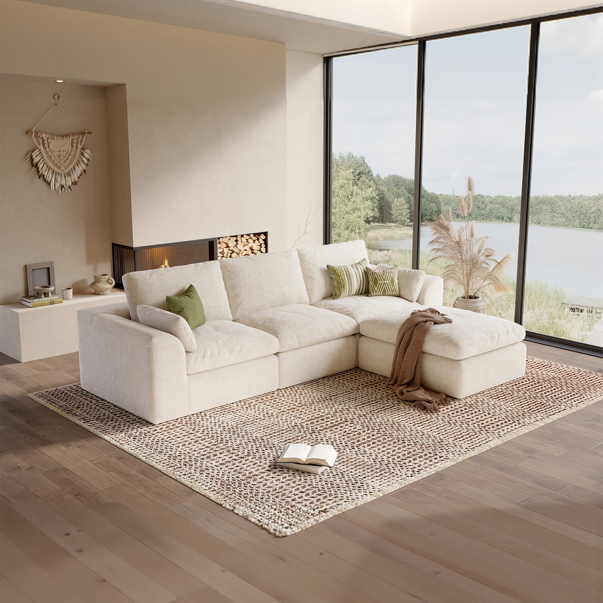 Modular Cloud Sofa Set Suitable for Living Room, Modern Sectional Couch with Foam Cushions & Corduroy Upholstery, Ergonomic Deep Seating Comfort, Sturdy Construction, Easy Assembly, Suitable for Apartment, Contemporary Home Furniture