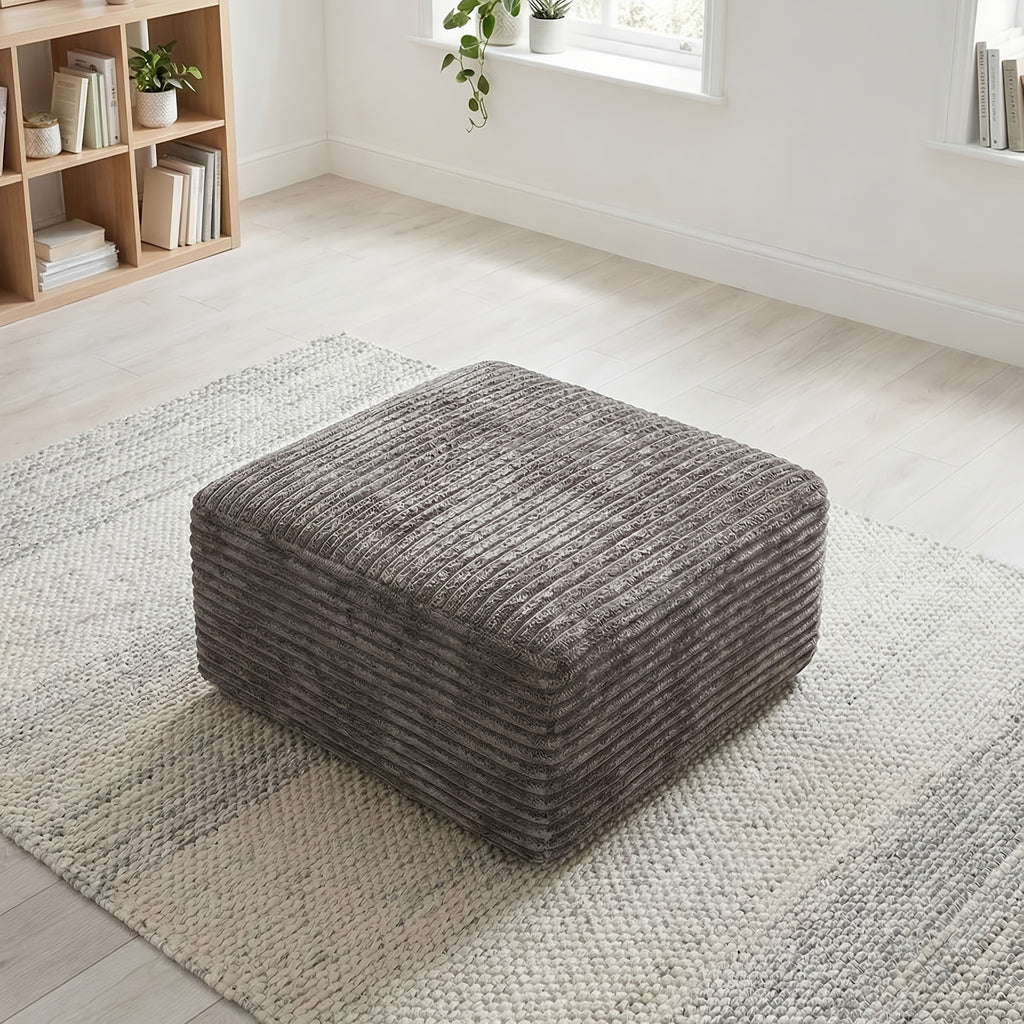 1pc Jumbo Cord Square Pouf Ottoman - Plush Foam Core, Textured Striped Upholstery - Versatile Footstool for Living Room And Bedroom - Lightweight Portable Decor - Durable Woven Fabric - Cozy Contemporary Home Accent