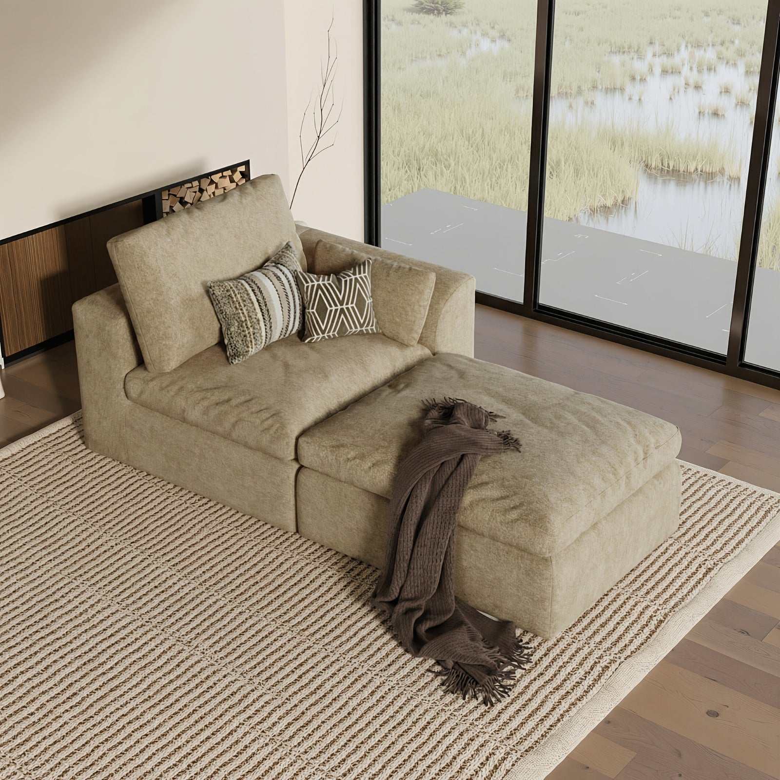 Modular Cloud Sofa Set Suitable for Living Room, Modern Sectional Couch with Foam Cushions & Corduroy Upholstery, Ergonomic Deep Seating Comfort, Sturdy Construction, Easy Assembly, Suitable for Apartment, Contemporary Home Furniture