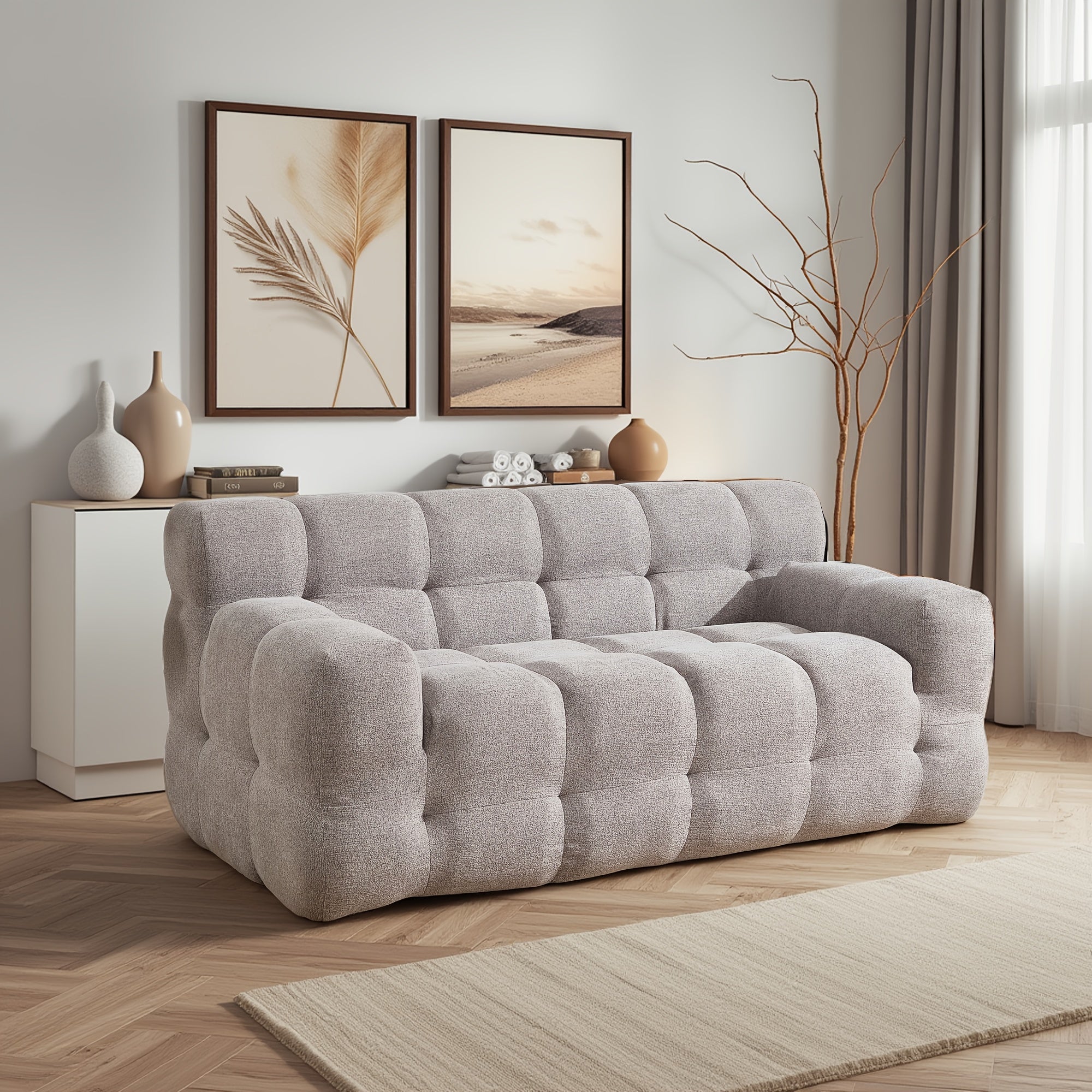 Compressed Modern Deep Seat Sofa Loveseat | Mid-century Modern Style, Green Color, Foam Material, Suitable for Living Room, Bedroom, Office - HONEYOU
