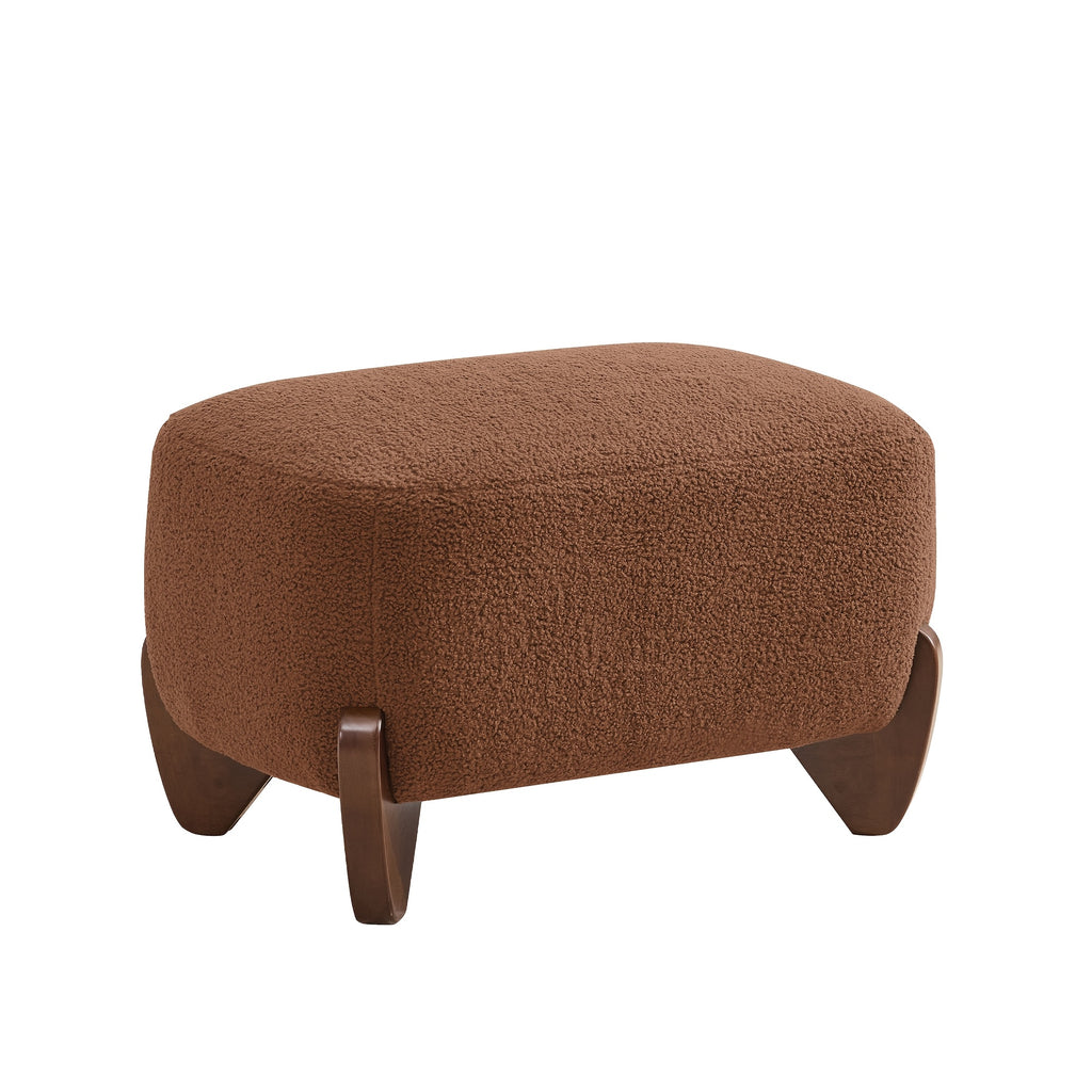 28.7” Modern Sherpa Boucle Ottoman with Solid Wood Legs - Upholstered Footrest Suitable for Living Room, Bedroom, Rectangular Boucle Pouffe, Base, Comfy Seating Stool for Small Spaces, Scandinavian Minimalist Furniture