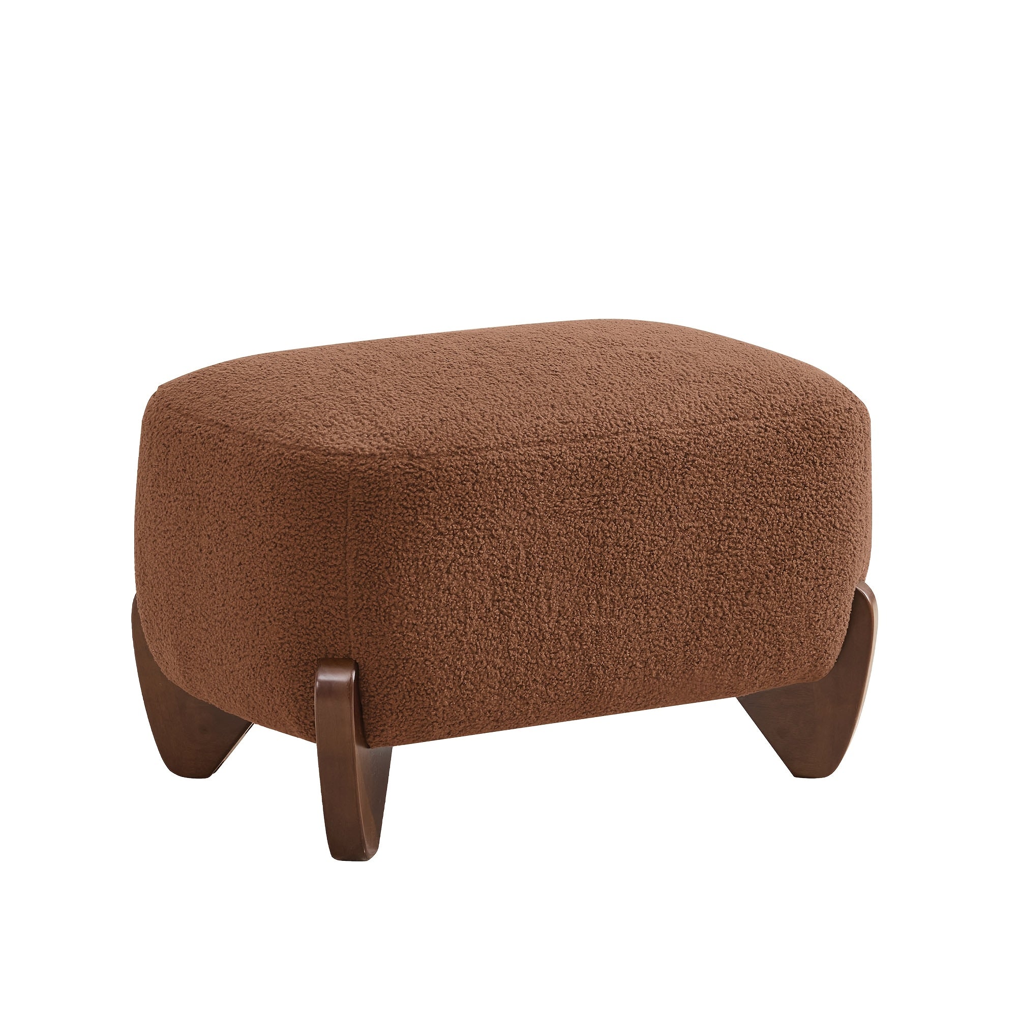 28.7” Modern Sherpa Boucle Ottoman with Solid Wood Legs - Upholstered Footrest Suitable for Living Room, Bedroom, Rectangular Boucle Pouffe, Base, Comfy Seating Stool for Small Spaces, Scandinavian Minimalist Furniture