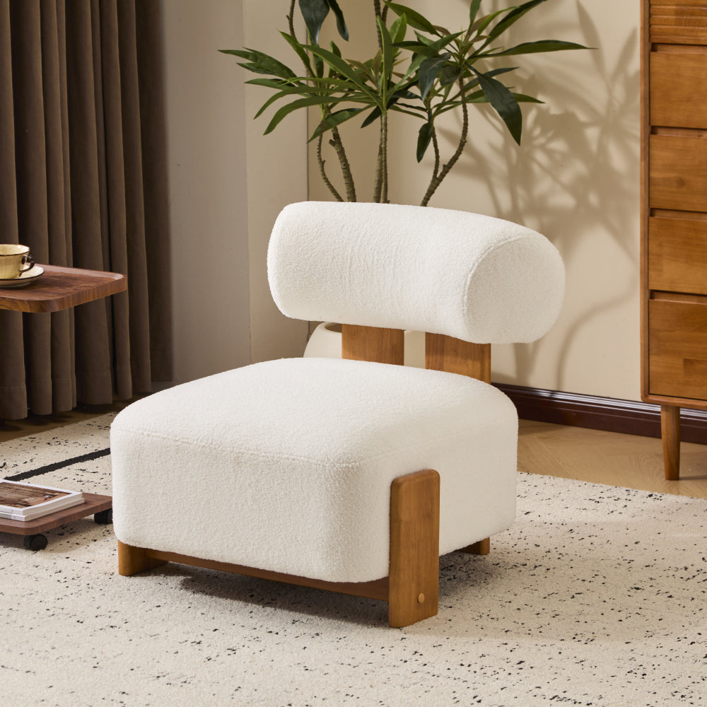 Modern Boucle Lounge Chair Suitable for - - Wide & Rolled Backrest Accent Chair with Solid Wood Frame, Soft Durable Boucle Upholstery, Compact for Small Spaces, Ideal for Living Room, Bedroom, Office (No Assembly Required)