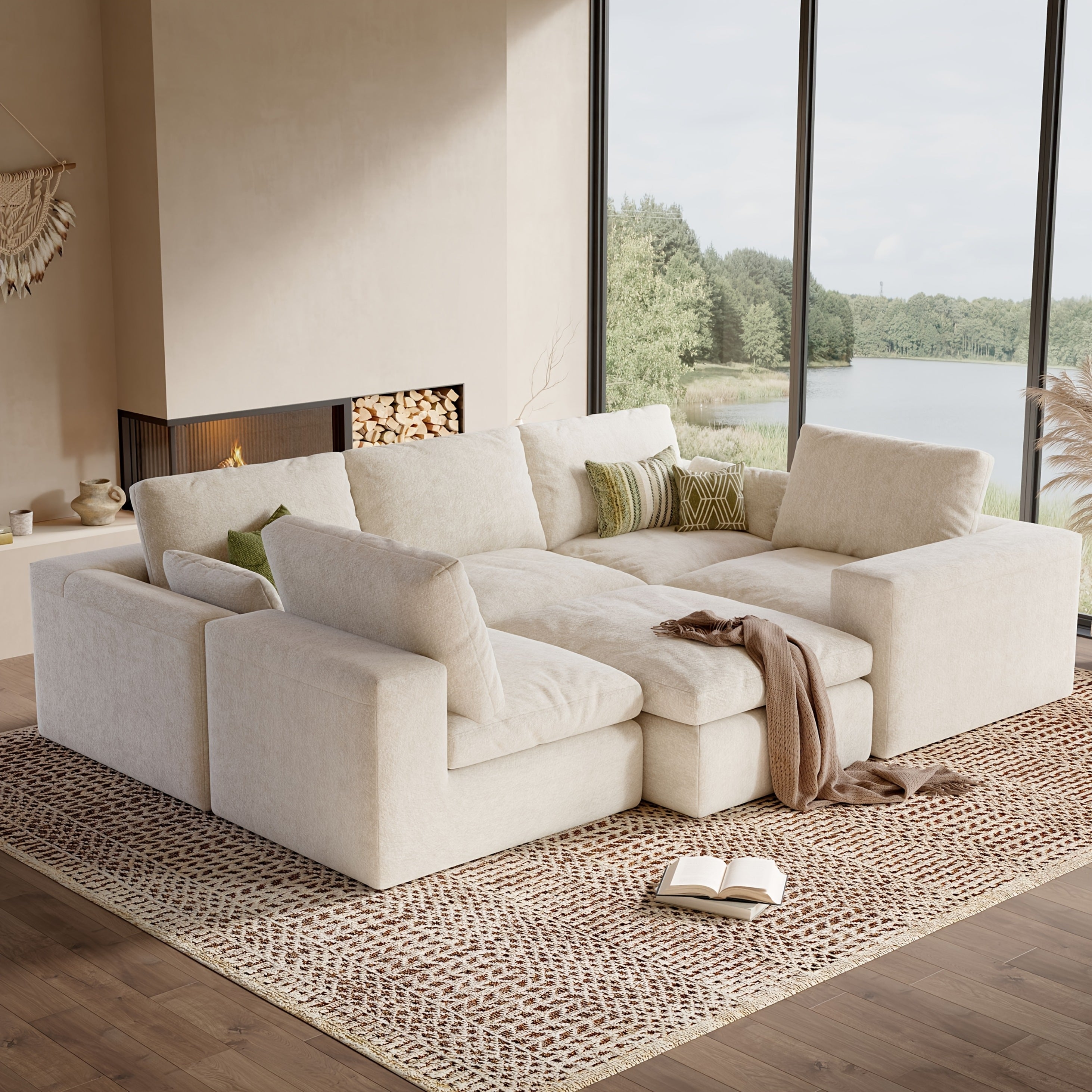 Modular Cloud Sofa Set Suitable for Living Room, Modern Sectional Couch with Foam Cushions & Corduroy Upholstery, Ergonomic Deep Seating Comfort, Sturdy Construction, Easy Assembly, Suitable for Apartment, Contemporary Home Furniture