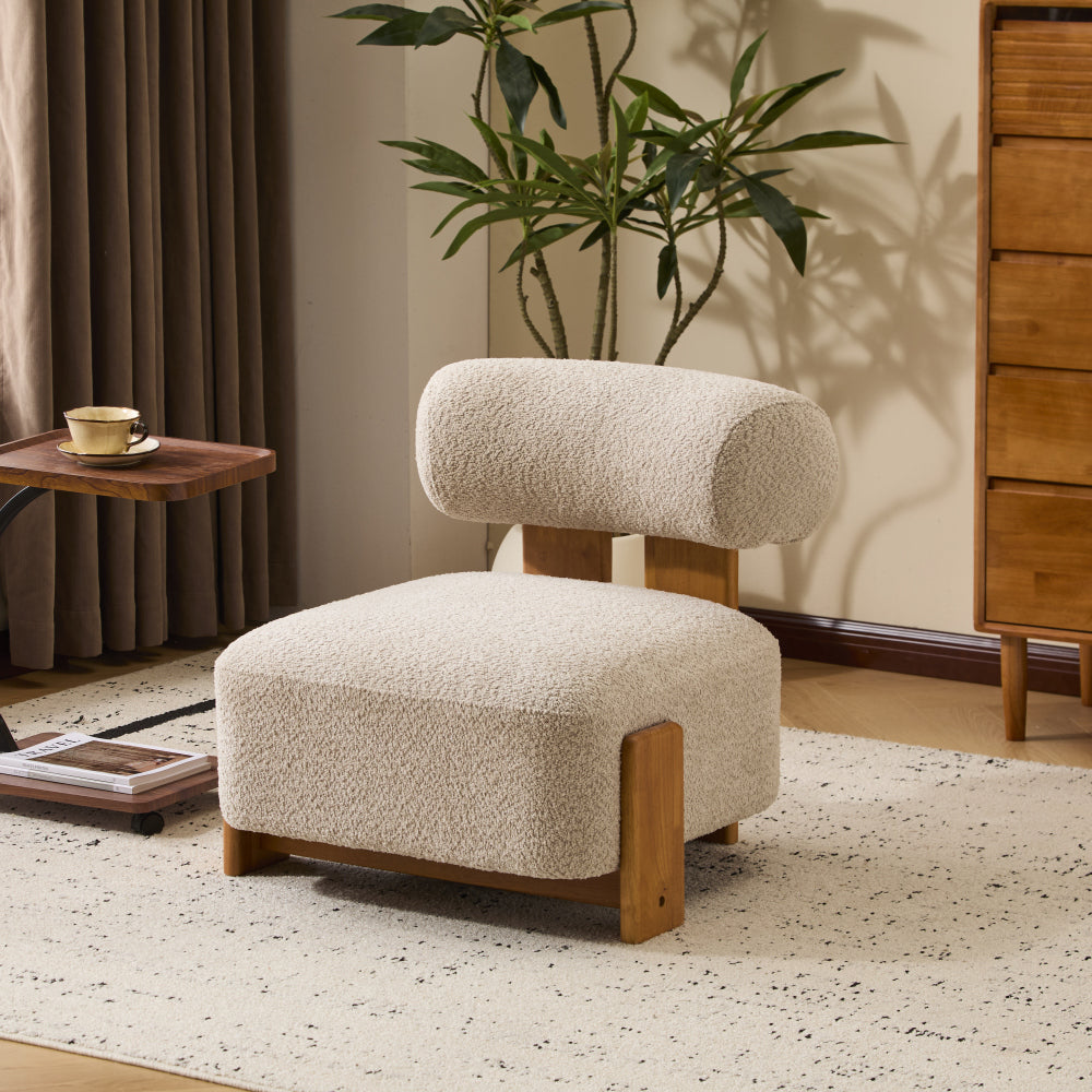 Modern Boucle Lounge Chair Suitable for - - Wide & Rolled Backrest Accent Chair with Solid Wood Frame, Soft Durable Boucle Upholstery, Compact for Small Spaces, Ideal for Living Room, Bedroom, Office (No Assembly Required)