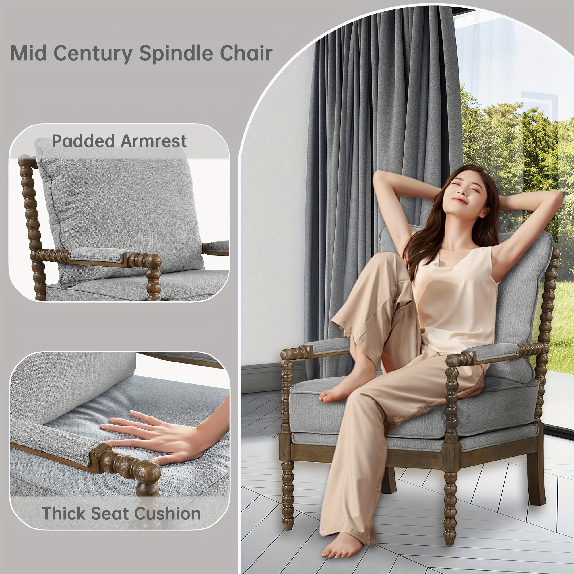 Morden Fort Beige Reading Chair | Linen | Mid Century Modern, Accent | Bedroom, Living Room | Upholstered, Comfy, Armchair, Accent Chair