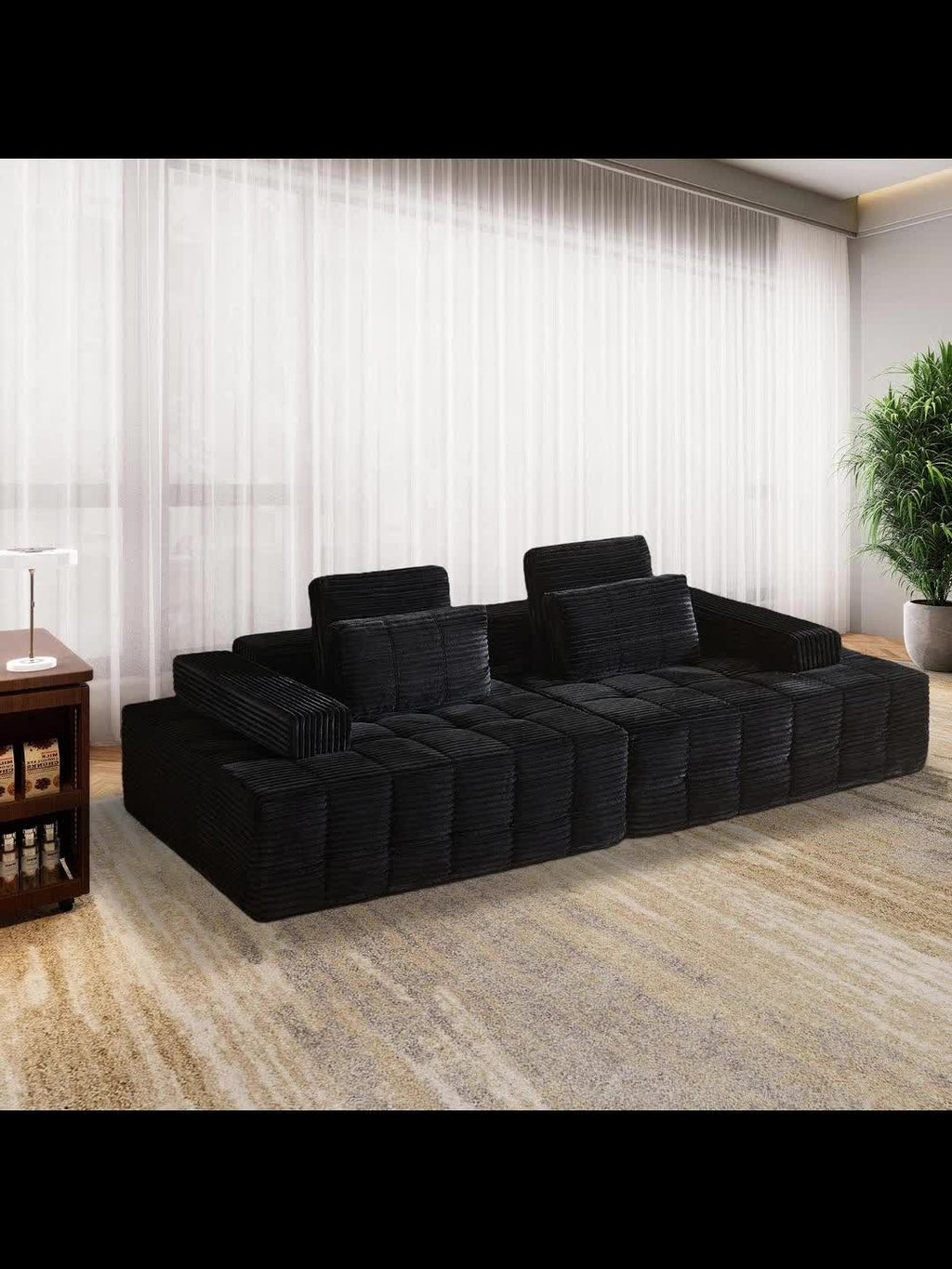 110.24 Inch Striped Corduroy Fabric Modular Combination Sofa, Extra Large Four-Seat Memory Foam Sofa, Boneless Couch, Sofa Bed, Cloud Couch, Furniture For Living Room, (Black, Gray, White, Pink), Valentine'S Day Gifts