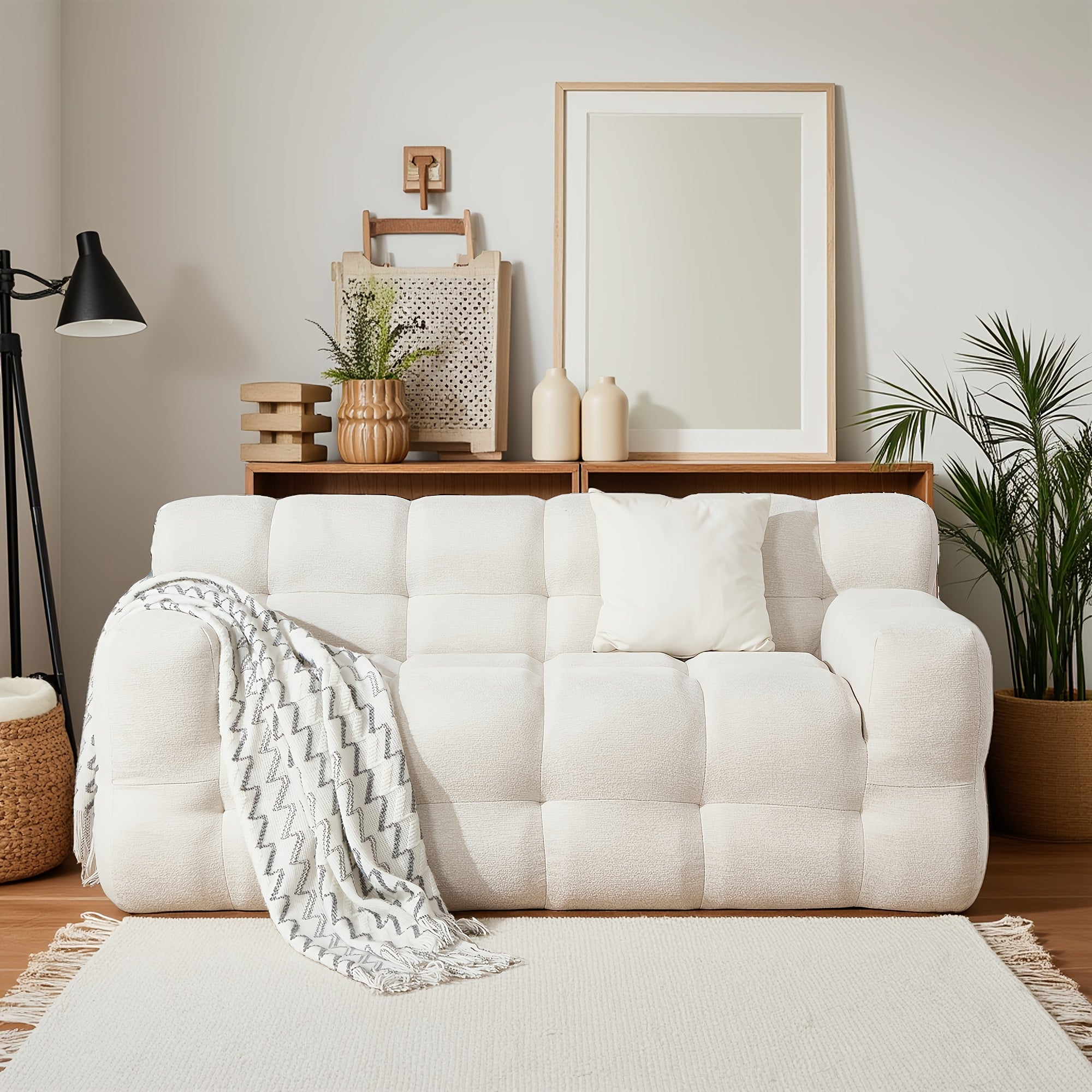 Compressed Modern Deep Seat Sofa Loveseat | Mid-century Modern Style, Green Color, Foam Material, Suitable for Living Room, Bedroom, Office - HONEYOU