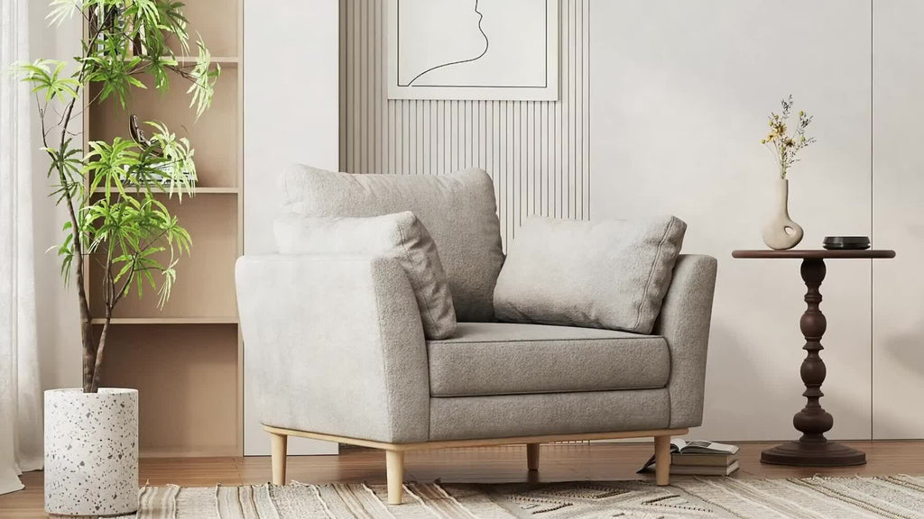 Upholstered Accent Armchair, Large Size Comfortable Single Sofa with Thick Cushion, Reading Lounge Chair for Living Room, Bedroom or Office, Linen White