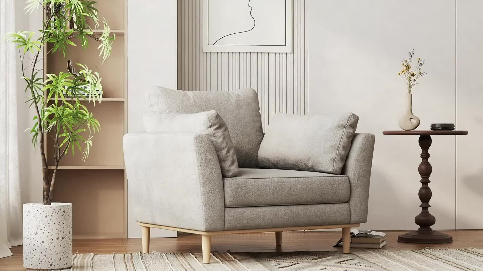 Upholstered Accent Armchair, Large Size Comfortable Single Sofa with Thick Cushion, Reading Lounge Chair for Living Room, Bedroom or Office, Linen White