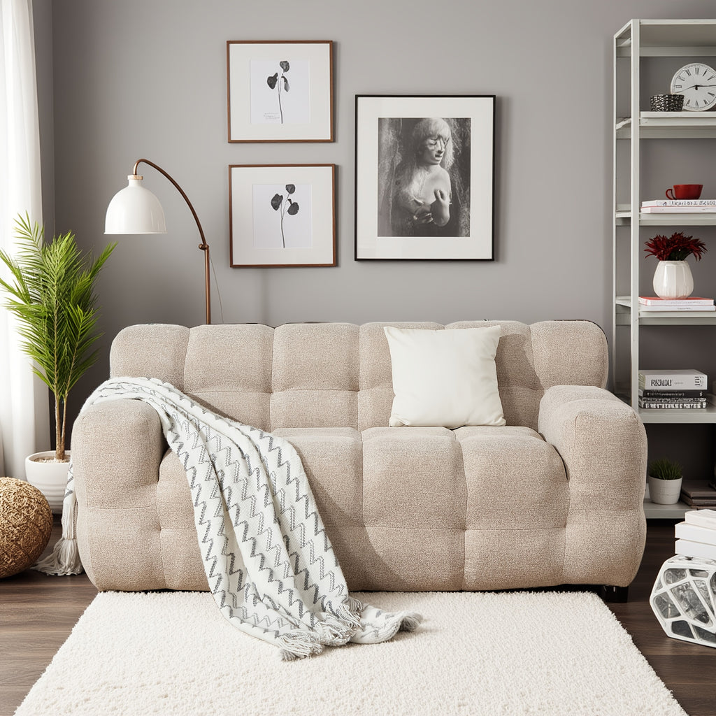Compressed Modern Deep Seat Sofa Loveseat | Mid-century Modern Style, Green Color, Foam Material, Suitable for Living Room, Bedroom, Office - HONEYOU