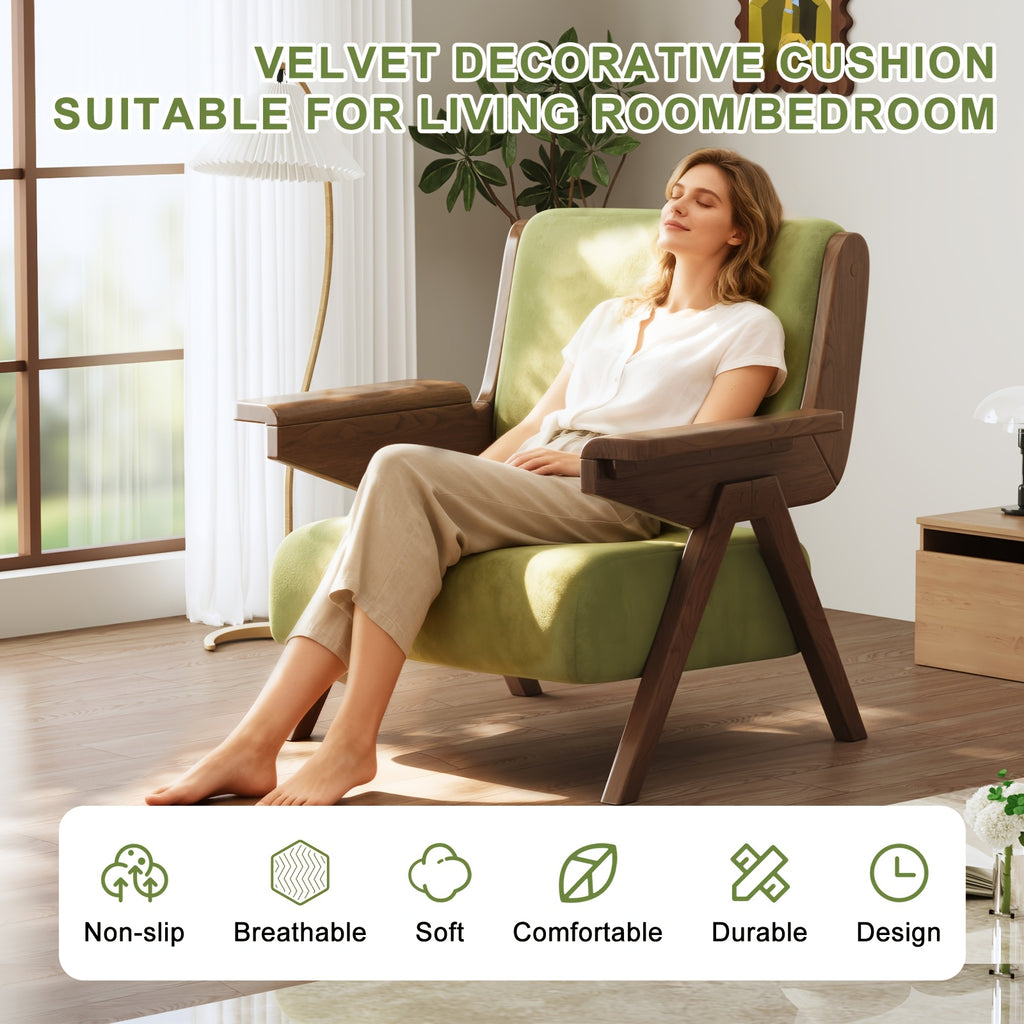A Modern Medieval Style Lounge Chair with Velvet Cushions And Solid Wood Armrests, Perfect for Comfortable Seating in The Living Room, Bedroom, Or Balcony