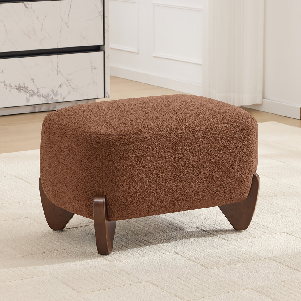 28.7” Modern Sherpa Boucle Ottoman with Solid Wood Legs - Upholstered Footrest Suitable for Living Room, Bedroom, Rectangular Boucle Pouffe, Base, Comfy Seating Stool for Small Spaces, Scandinavian Minimalist Furniture