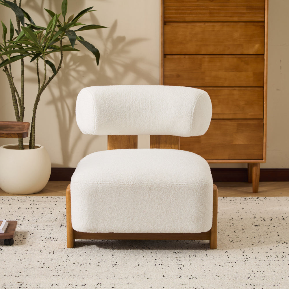 Modern Boucle Lounge Chair Suitable for - - Wide & Rolled Backrest Accent Chair with Solid Wood Frame, Soft Durable Boucle Upholstery, Compact for Small Spaces, Ideal for Living Room, Bedroom, Office (No Assembly Required)